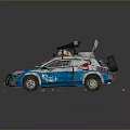 Blue And White Car With Pink Stripe Graffiti On Body And Device On Roof