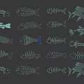 Golden Fish Skeleton Illustrations With Various Shapes And Artistic Designs