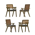 Modern Wooden Frame Accent Chair with Woven Backrest and Gray Padded Seat