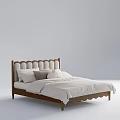 Minimalist Double Bed With Scalloped Headboard Wooden Frame And Light Colored Bedding