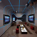 Modern KTV Room Interior With Comfortable Sofas Large Screens And Neon Lighting 3d model