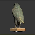 Ancient Bronze Eagle Statue with Green Patina on Square Wooden Base