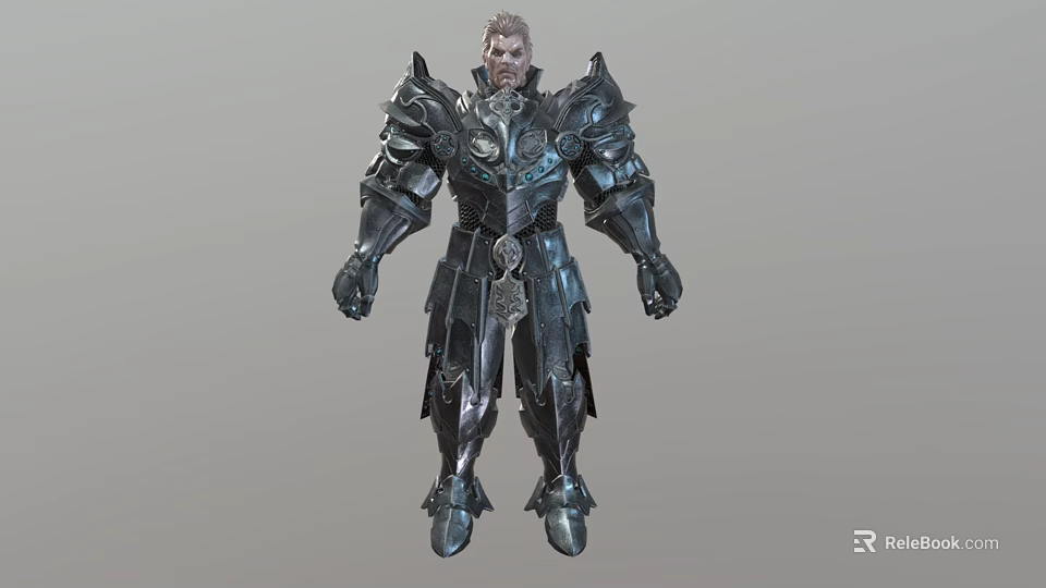 Game Movie Character Male Warrior In Detailed Metal Armor With Shoulder Plates 3d model 