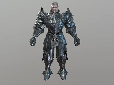 Game Movie Character Male Warrior In Detailed Metal Armor With Shoulder Plates 3d model