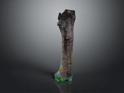 Natural Wood Tree Stump Decorative Piece With Green Stone Base And Natural Texture 3d model