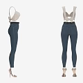 Animal Model Wearing Beige Vest Dark Blue Jeans And High Heels On White Background