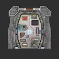 Futuristic Industrial Gate Design With Control Panel Digital Display And Metal Structure