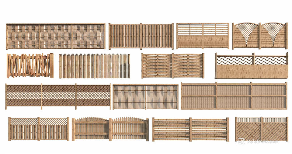 Various Wooden Fence Designs With Different Patterns For Outdoor Garden Use 3d model 