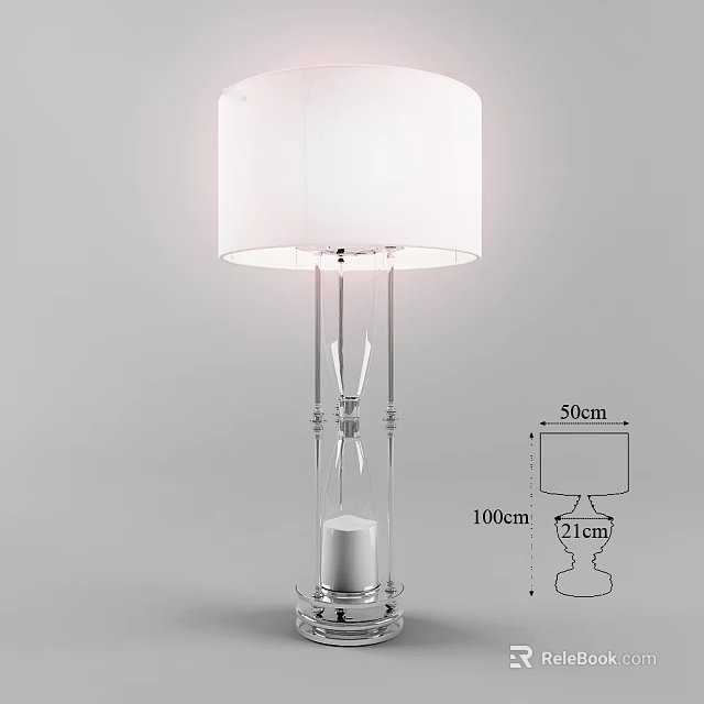 Transparent Glass Table Lamp With White Lampshade And 56cm 100cm 21cm Dimensions 3d model 
