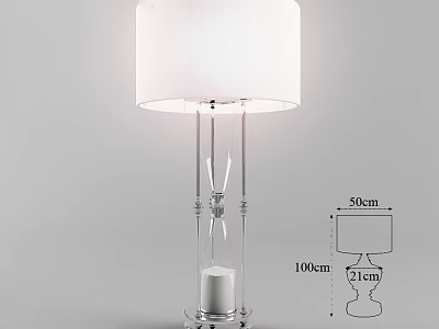 Transparent Glass Table Lamp With White Lampshade And 56cm 100cm 21cm Dimensions 3d model
