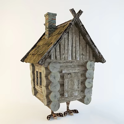 Rustic Log Cabin Structure With Wooden Roof Chimney And Log Walls 3d model