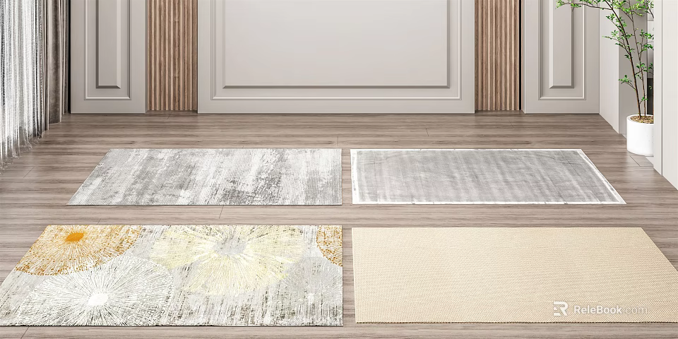 Various Square Rugs With Modern Patterns And Neutral Tones For Home Decoration 3d model