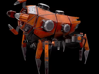 Orange Sci Fi Style Smart Machine Multi Legged With Mechanical Arms And Sensors 3d model