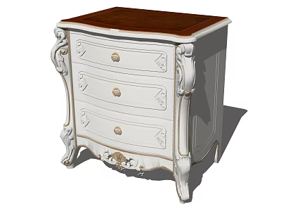 Classic Nightstand Design With Vintage Carved Details Three Drawers And Wooden Top 3d model
