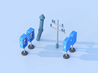 Urban City Facilities With Blue Signage Gray Pipe And Utility Pole 3d model