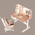 Comfortable Pink Office Chair With Wheels Next To Modern Desk And Bookshelf