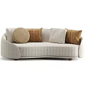 Beige Striped Fabric Multi Seater Sofa With Brown Cream Decorative Cushions And Wooden Legs