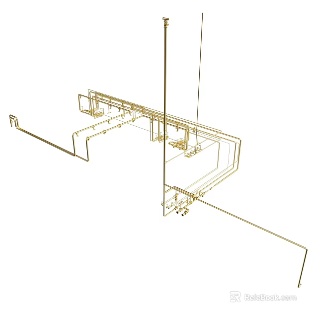 Detailed Golden Wireframe Structure in 3D Architectural Technical Design Blueprint 3d model 