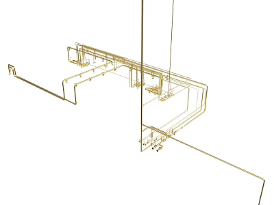 Detailed Golden Wireframe Structure in 3D Architectural Technical Design Blueprint 3d model