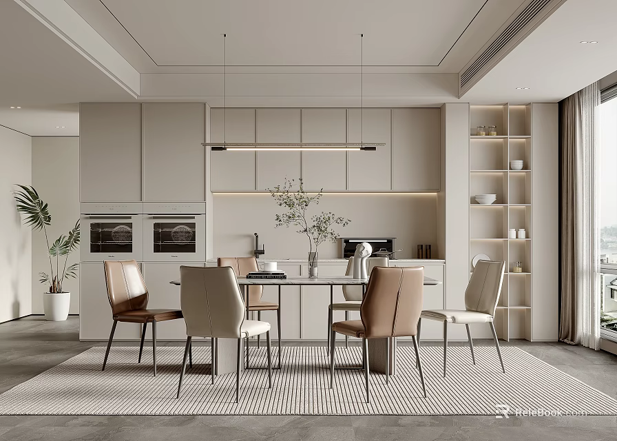 Modern Restaurant Interior With Open Dining Space And Comfortable Chairs 3d model