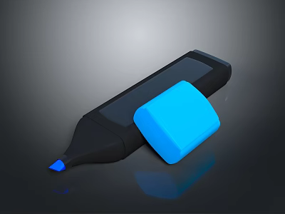 Black Marker Pen With Blue Tip And Blue Eraser For Daily Stationery Use 3d model