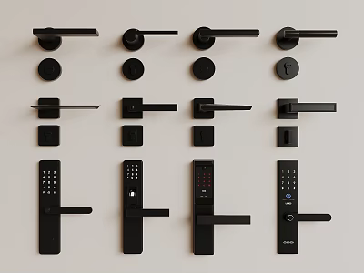 Various Modern Black Door Handles With Lever And Smart Lock Designs 3d model