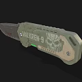 Valkren 9 Tactical Knife With Worn Blade Skull Logo And Green Handle