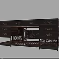 Classic Dark Wood Desk With Carved Patterns Drawers And Openwork Decorations 3d model
