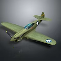 Green Vintage Military Airplane Featuring Star Insignia Propeller Cockpit Number 40 And Wings