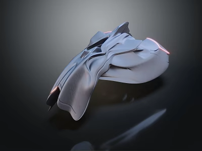 Futuristic Fighter Jet With Sleek Metallic Body And Red Accent Lights In Dark Background 3d model