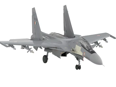 Gray Fighter Jet With Twin Tails Weapon Loads And Landing Gear For Indian Air Force 3d model