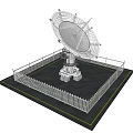 Military Weapon System With Large White Satellite Dish And Metal Fence Platform