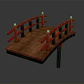 Traditional Japanese Style Arched Bridge With Red Railings And Wooden Deck