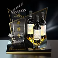 Elegant Wine Bottles And Glasses Display With Trophy On Black Background