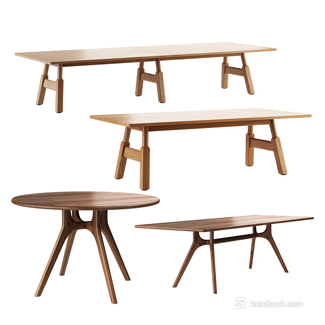 Modern Wooden Dining Tables with Various Shapes Rectangular Round and Unique Leg Designs 3d model