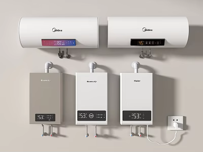 Stylish Midea Water Heaters With Digital Displays And Wall Mount Design 3d model