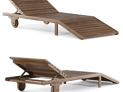 Modern Wooden Outdoor Lounge Chair With Adjustable Backrest And Wheels For Patio Garden 3d model