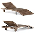 Modern Wooden Outdoor Lounge Chair With Adjustable Backrest And Wheels For Patio Garden