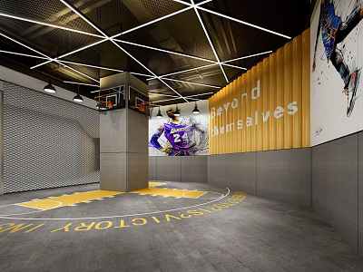 Modern Basketball Gym Interior With Victory Floor Logo Athlete Poster Beyond Boundaries And Light Design 3d model