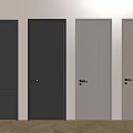 Four Modern Hinged Doors Dark Gray Black Light Gray Against Light Wall Wooden Floor