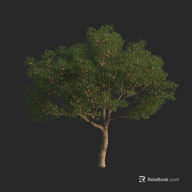 Lush Arbor With Green Foliage Brown Trunk And Ripe Fruits 3d model 