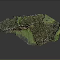 Detailed 3D Terrain Model With Green Vegetation And Rocky Areas On Gray Background