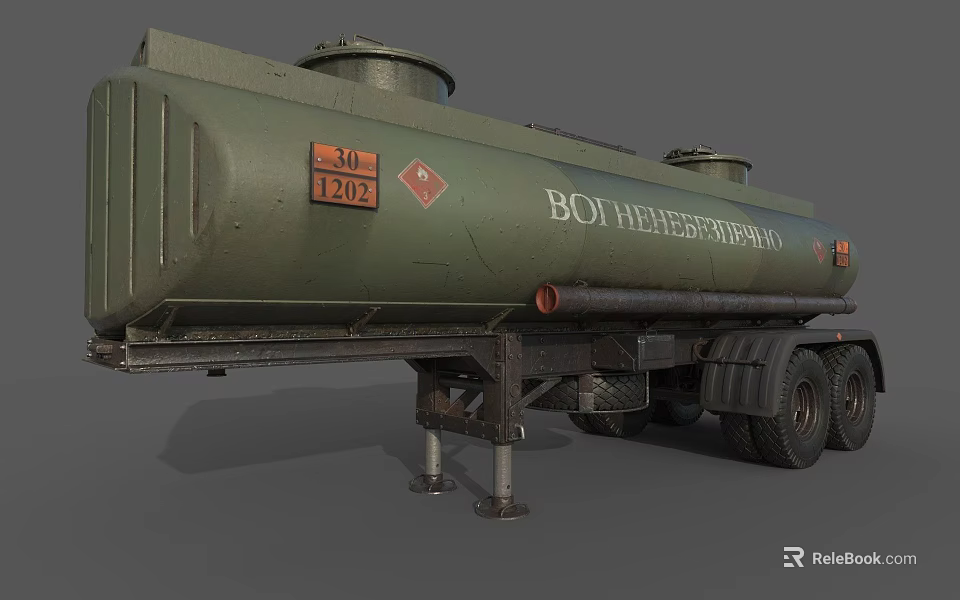 Green Fuel Tanker Trailer With Dual Dome Tops Boy Hansen Branding And Hazard Symbols 3d model 