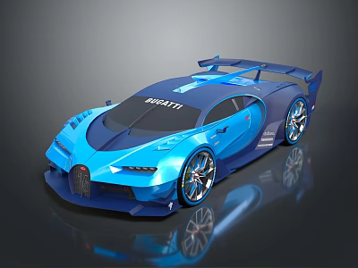 Blue Bugatti Racing Sports Car With Streamlined Design Aerodynamic Rear Wing And Shiny Finish 3d model