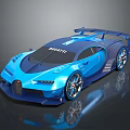 Blue Bugatti Racing Sports Car With Streamlined Design Aerodynamic Rear Wing And Shiny Finish