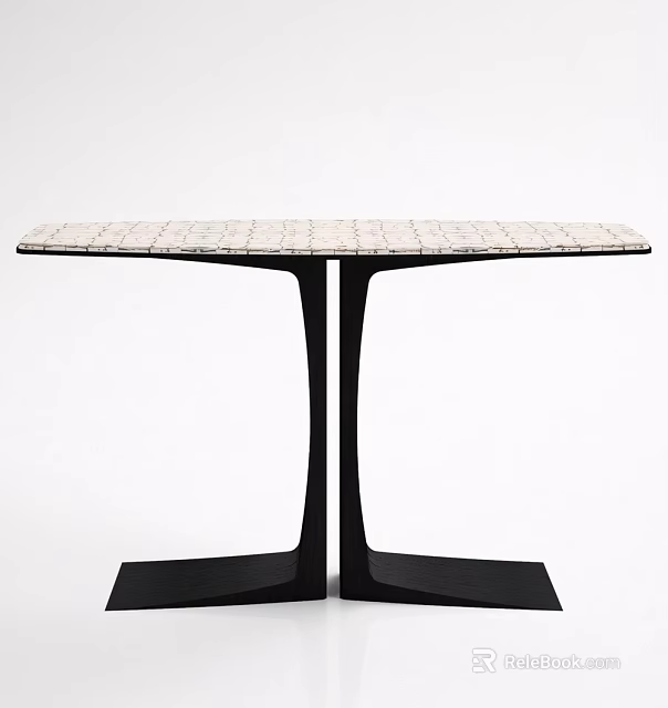 Modern Bar Counter With White Mosaic Top And Black Double Column Supports 3d model 