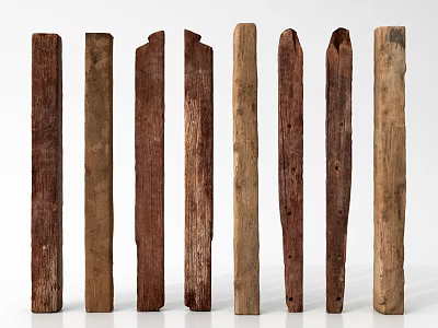 Wooden Columns With Various Shapes And Colors Standing Side By Side 3d model