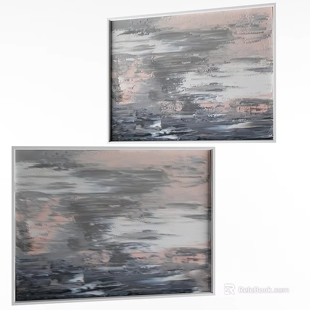 Modern Abstract Photo Wall Featuring Gray Pink White Textured Brushstroke Decorative Artwork 3d model 