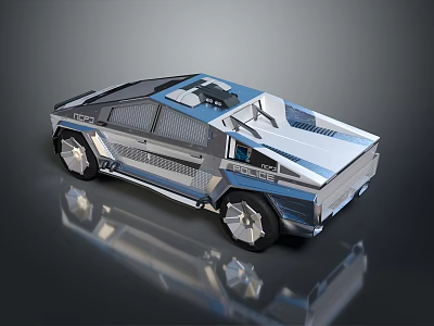 Futuristic Silver Blue Concept Car With Sleek Design Transparent Roof And Unique Wheels 3d model