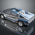 Futuristic Silver Blue Concept Car With Sleek Design Transparent Roof And Unique Wheels
